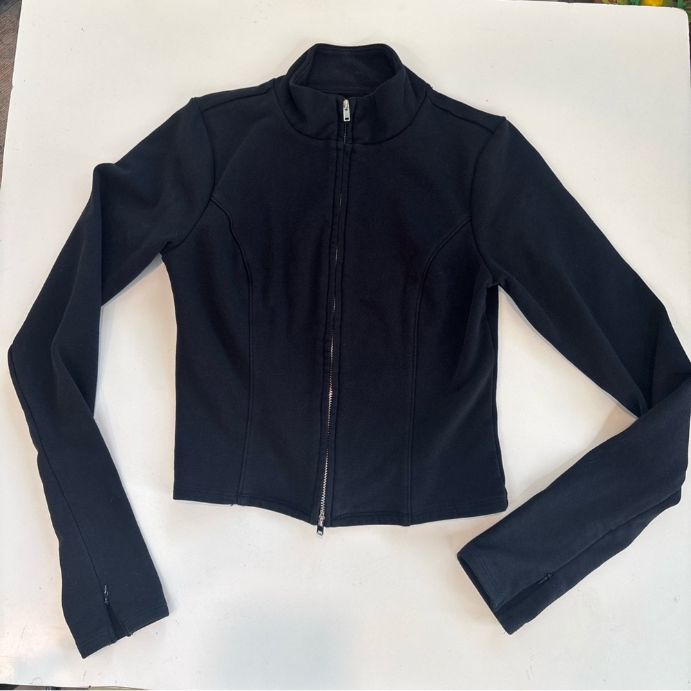 Good American Woman’s Double Zip Black Cotton Jacket Sz Small